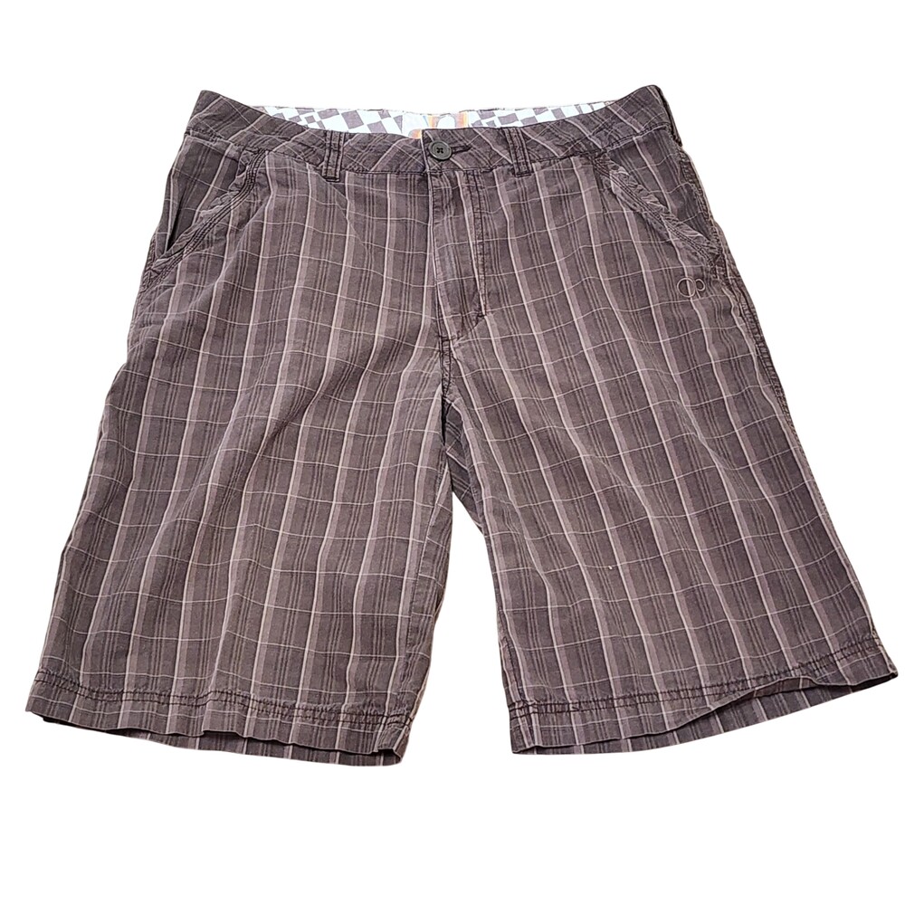 Op Shorts Mens 30 Brown Plaid Cotton Bermuda Casual Flat Front Pockets Summer